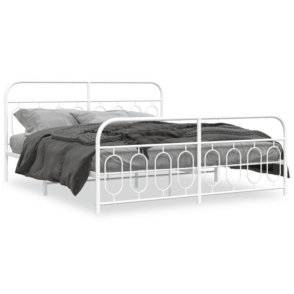 White Metal Bed Frame with Footboard, 193x203cm, No Mattress