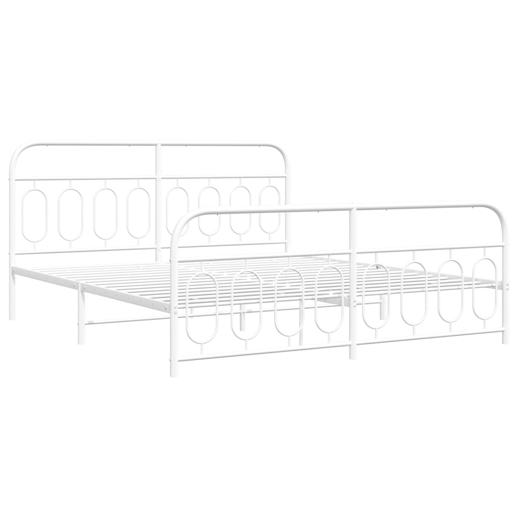 White Metal Bed Frame with Footboard, 193x203cm, No Mattress