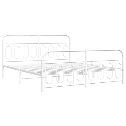 White Metal Bed Frame with Footboard, 193x203cm, No Mattress
