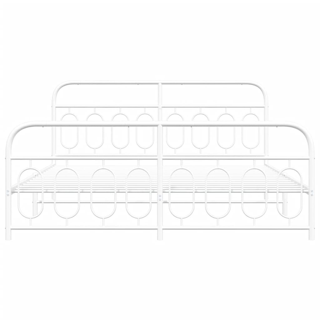 White Metal Bed Frame with Footboard, 193x203cm, No Mattress