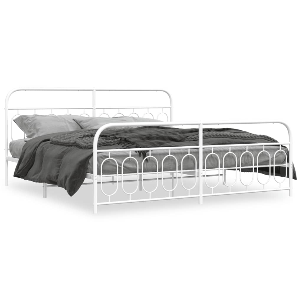 White Metal Bed Frame with Footboard, 200x200cm, No Mattress
