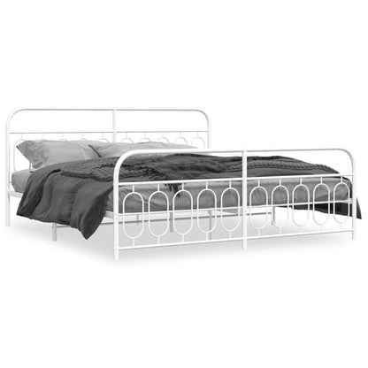 White Metal Bed Frame with Footboard, 200x200cm, No Mattress