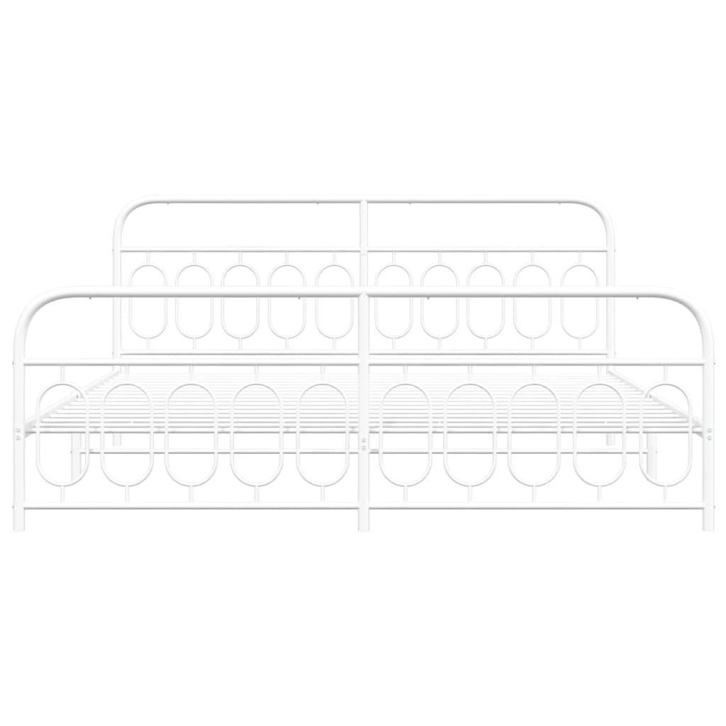 White Metal Bed Frame with Footboard, 200x200cm, No Mattress