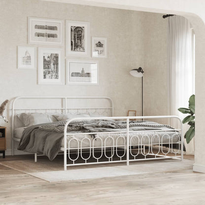 White Metal Bed Frame with Footboard, 200x200cm, No Mattress