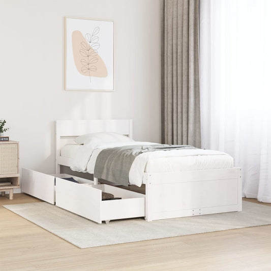 Solid Pine Wood Bed Frame, White, 90x200 cm (Mattress Not Included)