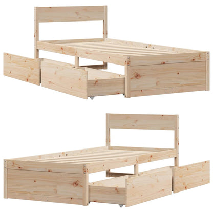 Solid Pine Wood Single Bed Frame, 90x190 cm, Mattress Not Included