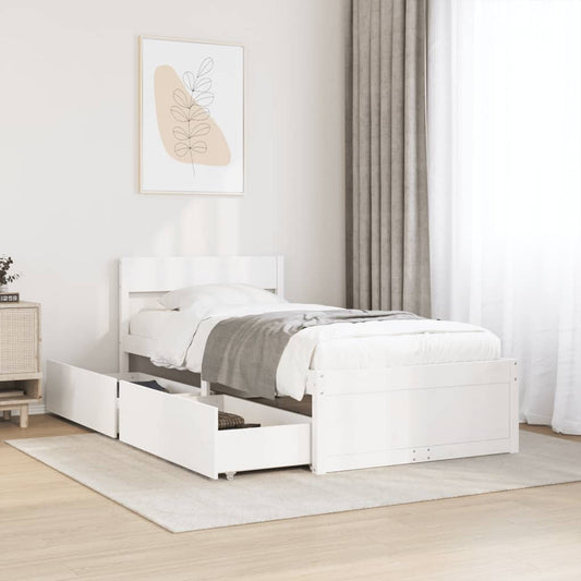 Solid Pine Wood Bed Frame - White 90x190 cm Single Size