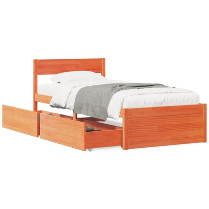 Solid Pine Wood Bed Frame - Wax Brown, Single 90x190 cm