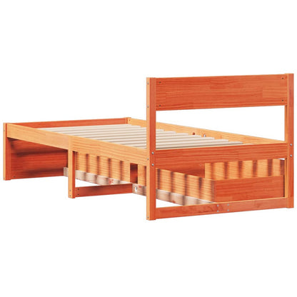Solid Pine Wood Bed Frame - Wax Brown, Single 90x190 cm