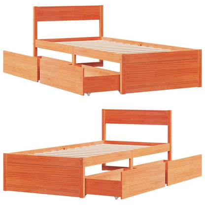 Solid Pine Wood Bed Frame - Wax Brown, Single 90x190 cm