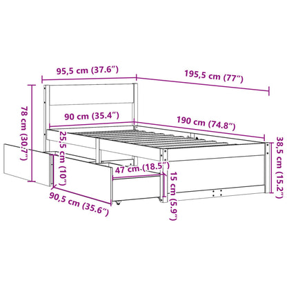 Solid Pine Wood Bed Frame - Wax Brown, Single 90x190 cm