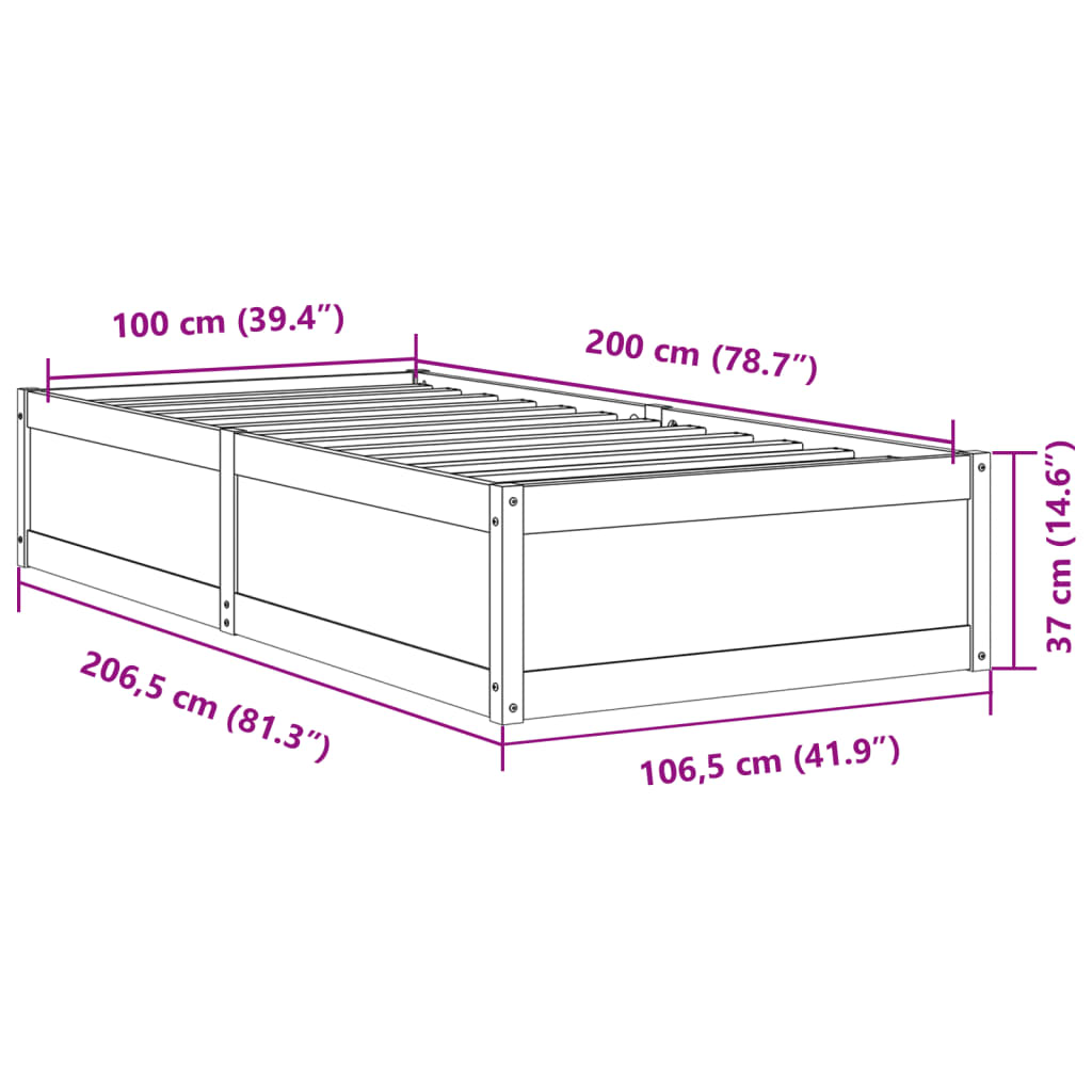 Solid Pine Wood Bed Frame Wax Brown 100x200 cm - No Mattress