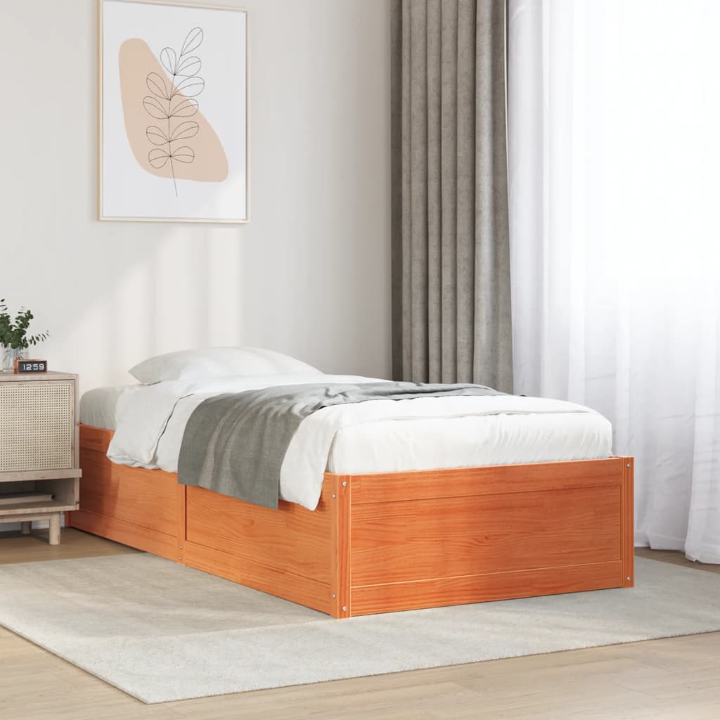 Solid Pine Wood Bed Frame Wax Brown 100x200 cm - No Mattress