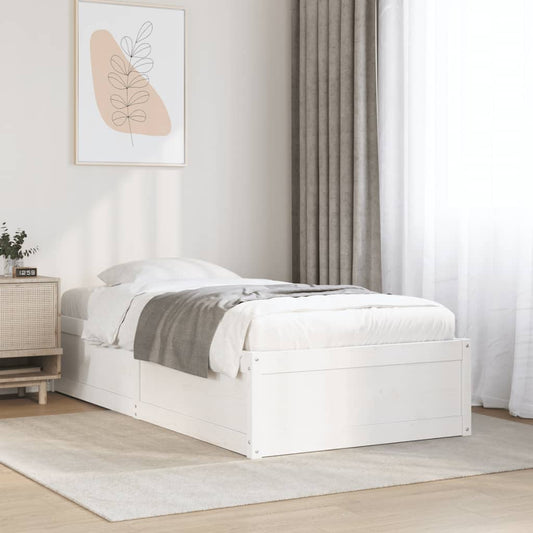 Solid Pine Wood Bed Frame, White, 90x200 cm (Mattress Not Included)