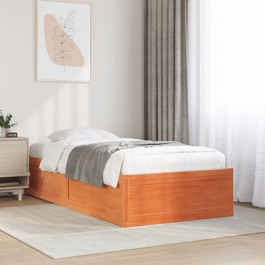 Wax Brown Solid Pine Bed Frame 90x200 cm - No Mattress Included