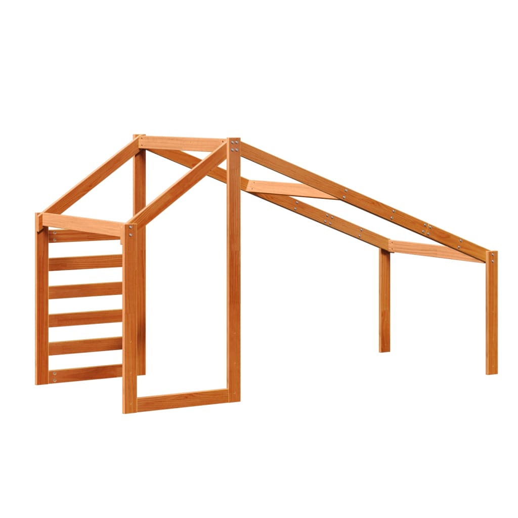 Solid Pine Kids' Bed with Roof - Wax Brown, 198x87x113 cm