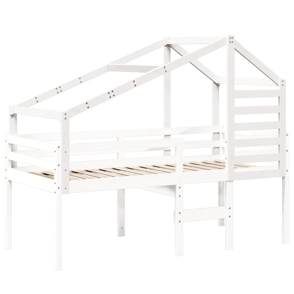 Kids' Solid Pine Bed with White Roof 198x97x113 cm