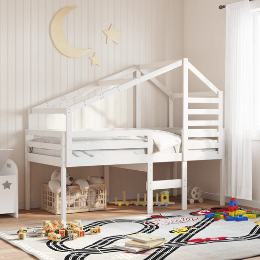 Kids' Solid Pine Bed with White Roof 198x97x113 cm
