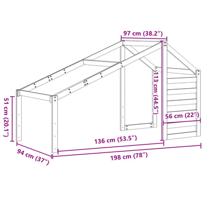 Solid Pine Kids' Bed with Roof in Wax Brown, 198x97x113 cm