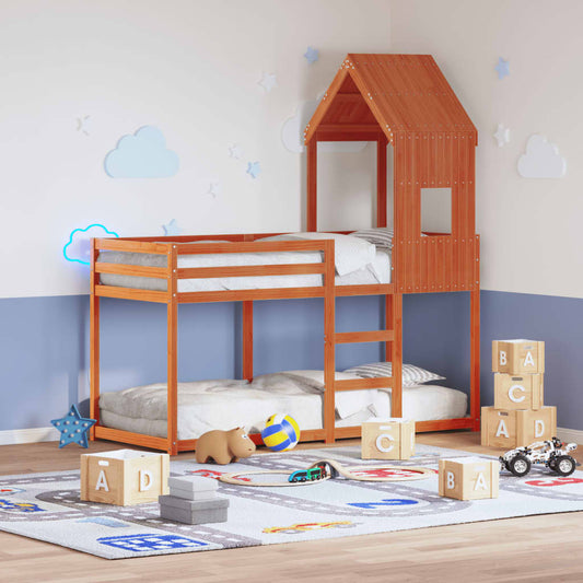 Solid Pine Kids' Bed with Roof - Wax Brown, 60x99x139.5cm