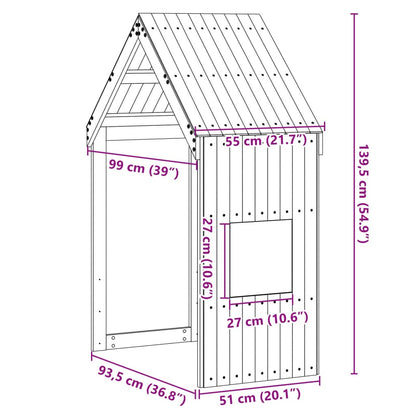 Kids' Solid Pine Bed with Roof, Wax Brown, 55x99x139.5 cm