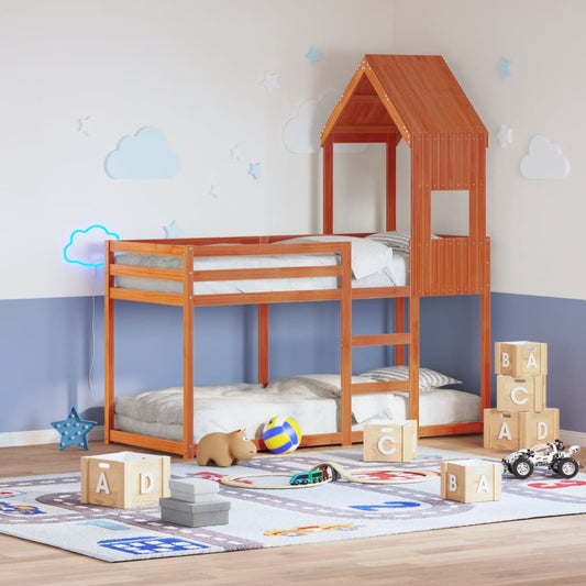Kids' Solid Pine Bed with Roof, Wax Brown, 55x99x139.5 cm