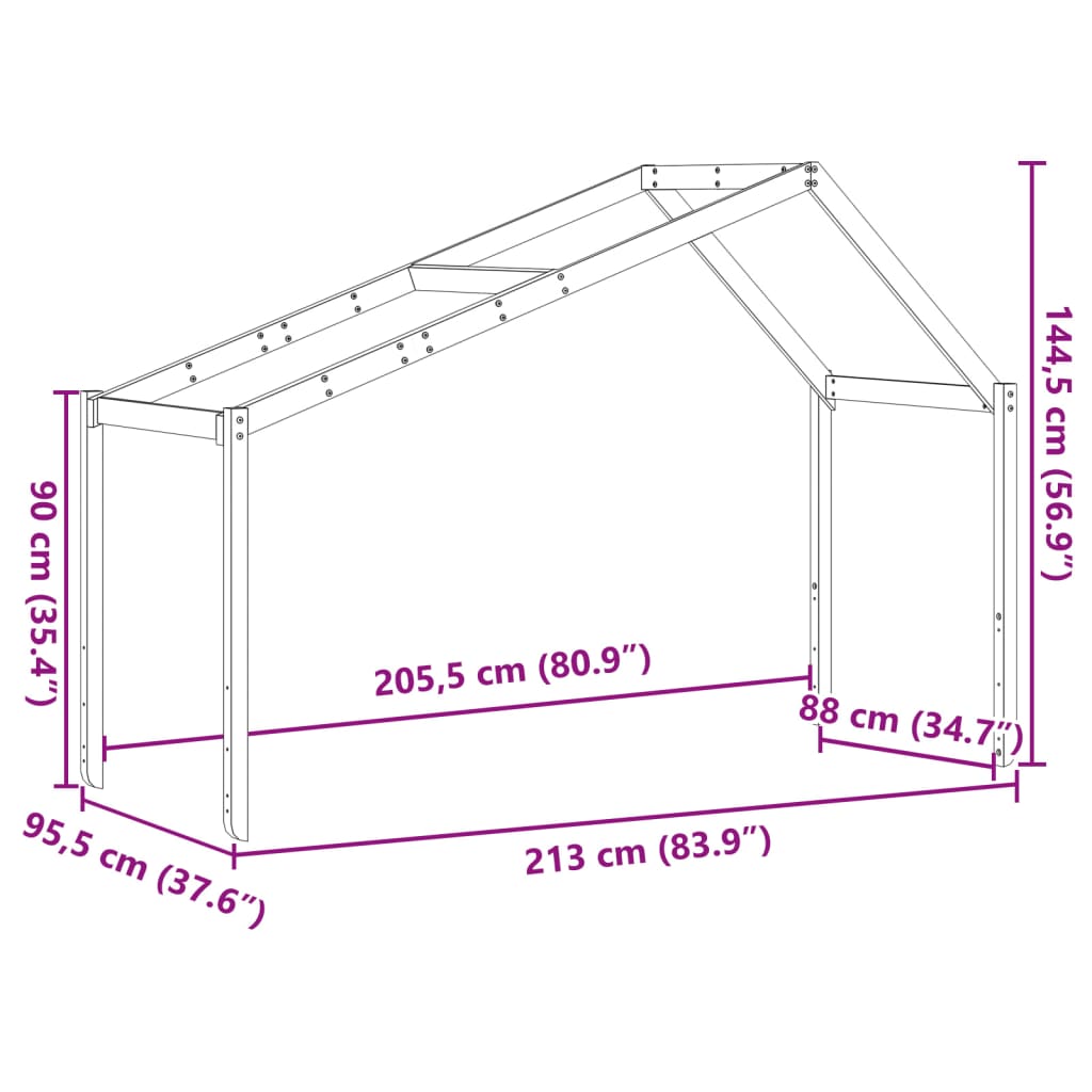 Solid Pine Kids' Bed with Roof, White, 213x95.5x144.5 cm