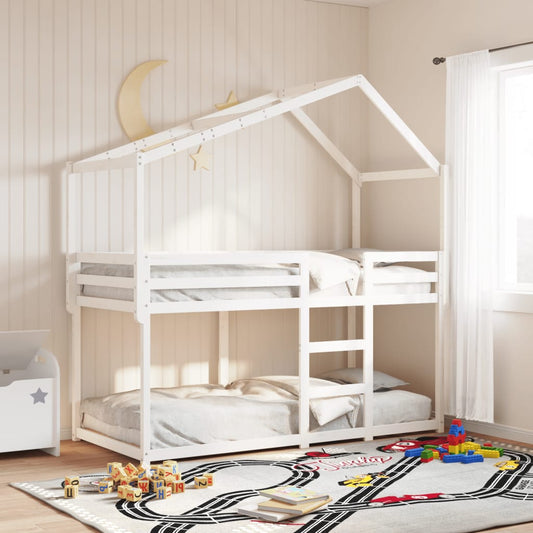Solid Pine Kids' Bed with Roof, White, 213x95.5x144.5 cm