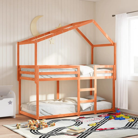 Kids' Solid Pine Wood Bed with Roof, Wax Brown - 213x96x145 cm