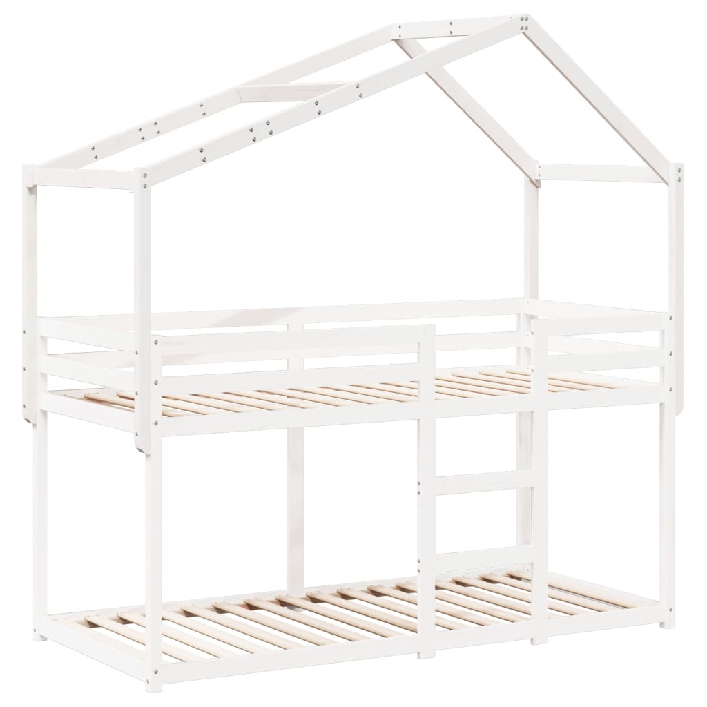 Solid Pine Kids' Bed with Roof, White, 203x95.5x142 cm