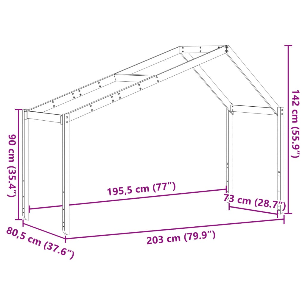 Solid Pine Kids' Bed with Roof, White 203x80.5x142 cm