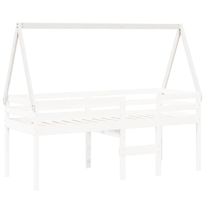 Solid Pine Kids' Bed with Roof, White 209x95.5x88 cm