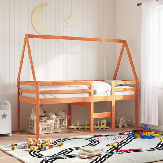 Solid Pine Kids' Bed with Roof in Wax Brown, 209x95.5x88 cm