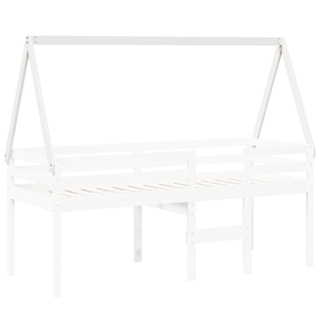 Kids' Solid Pine Wood Bed with Roof, White, 209x85.5x88 cm