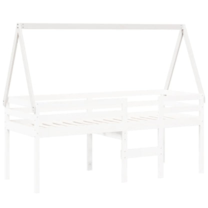 Kids' Solid Pine Wood Bed with Roof, White, 209x85.5x88 cm