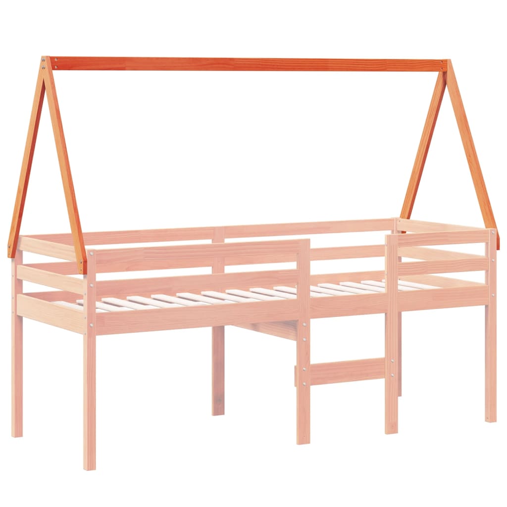 Solid Pine Kids' Bed with Roof, Wax Brown Finish - 199x95.5x88 cm