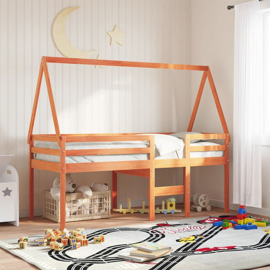 Solid Pine Kids' Bed with Roof, Wax Brown Finish - 199x95.5x88 cm