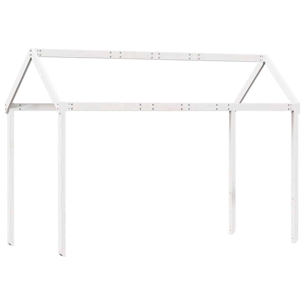 Solid Pine Wood Kids' Bed with Roof - White, 217x95.5x159 cm