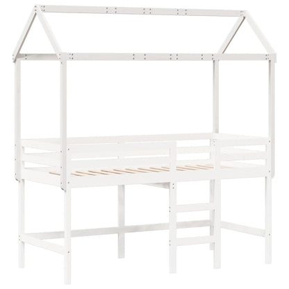 Solid Pine Wood Kids' Bed with Roof - White, 217x95.5x159 cm
