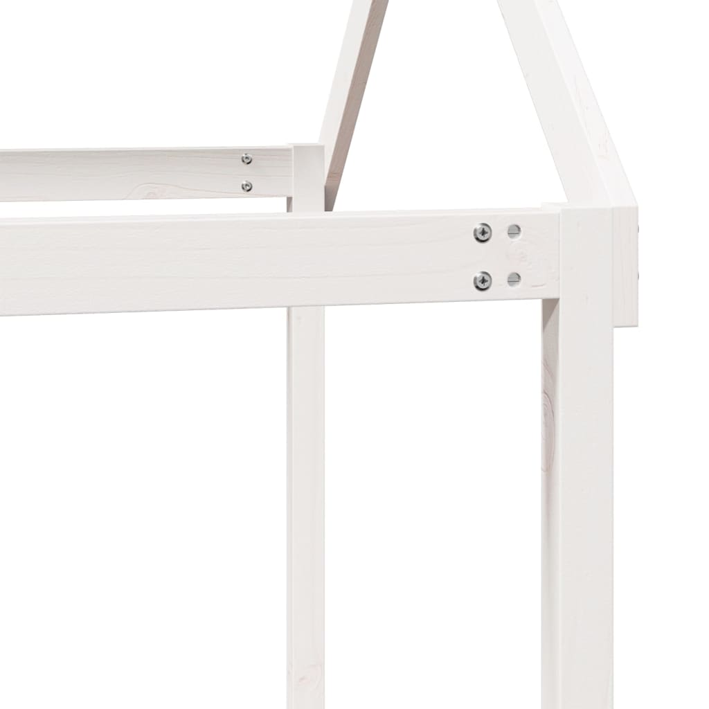 Solid Pine Wood Kids' Bed with Roof - White, 217x95.5x159 cm