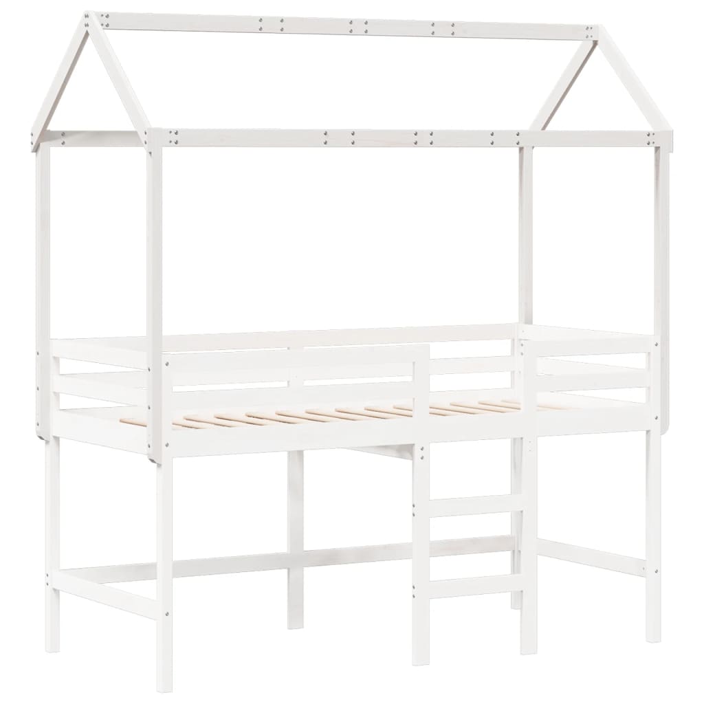 Kids' Solid Pine Bed with Roof - White, 217x85.5x154 cm