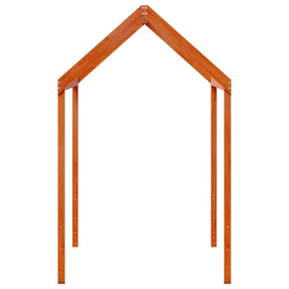 Solid Wood Pine Kids' Bed with Roof - Wax Brown, 207x80.5x151.5 cm