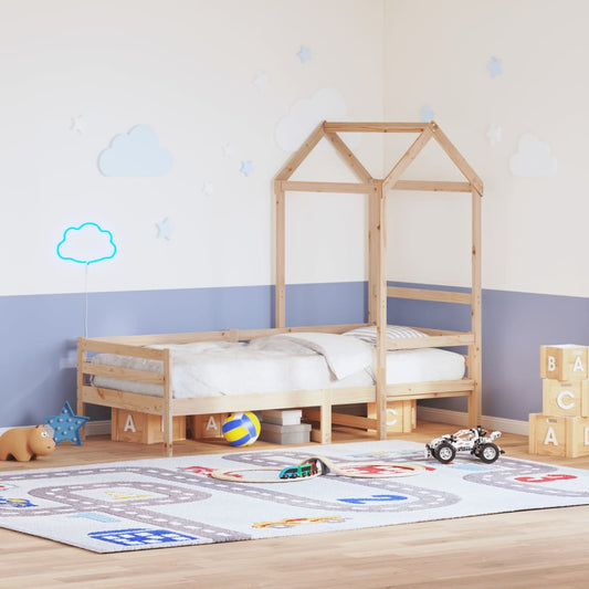 Solid Pine Kids' Bed with Roof, 118x70x176.5 cm – Natural Wood