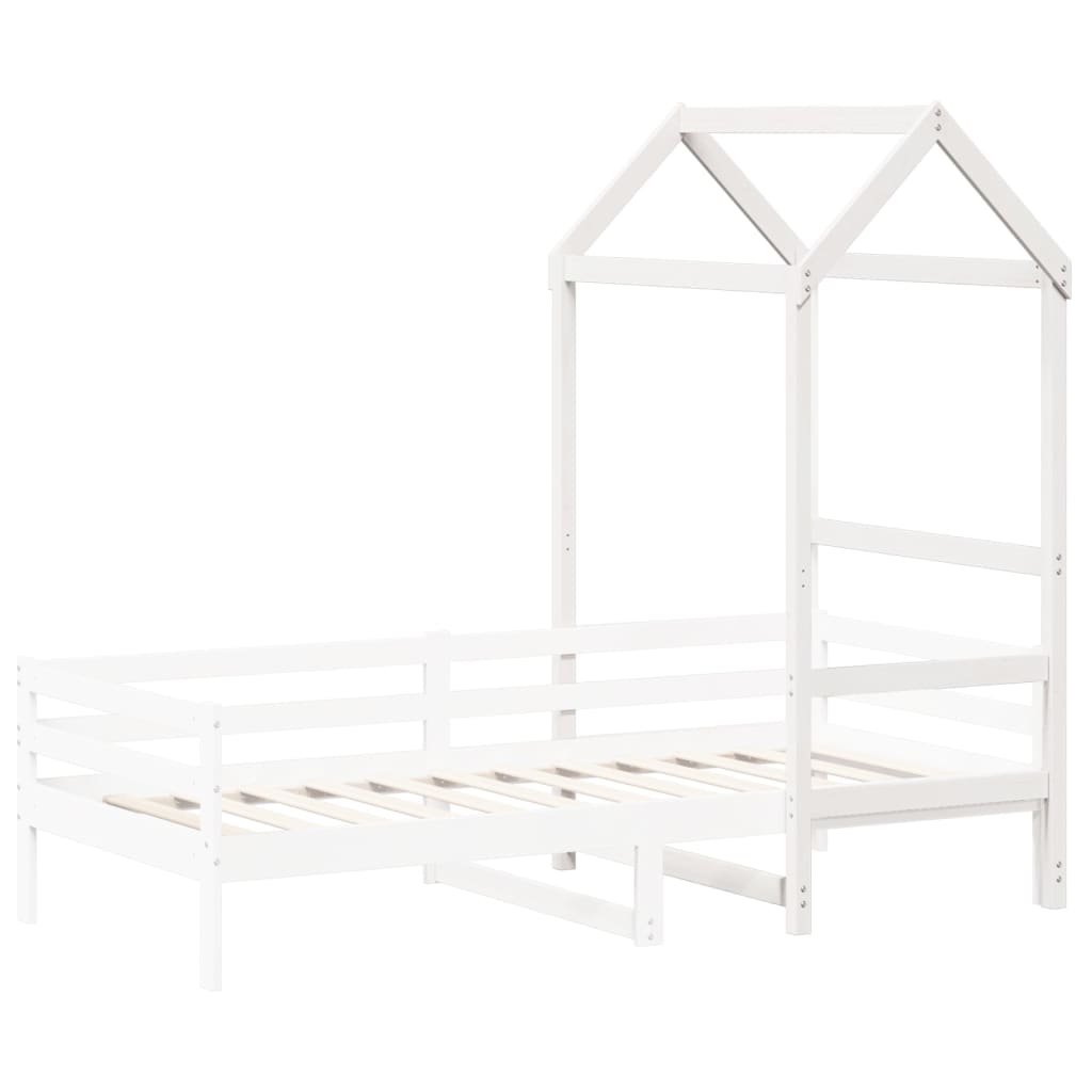 Pine Solid Wood Kids' Bed with Roof, White - 118x70x176.5 cm