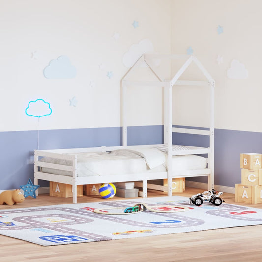 Pine Solid Wood Kids' Bed with Roof, White - 118x70x176.5 cm