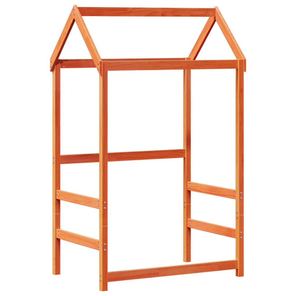 Kids' Bed with Roof, Solid Pine Wood, Wax Brown, 118x70x176.5 cm