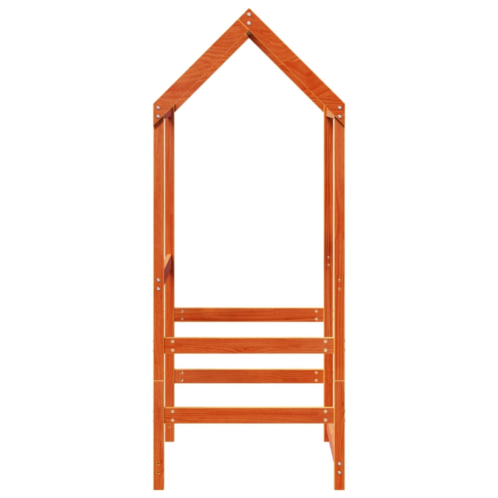 Kids' Bed with Roof, Solid Pine Wood, Wax Brown, 118x70x176.5 cm