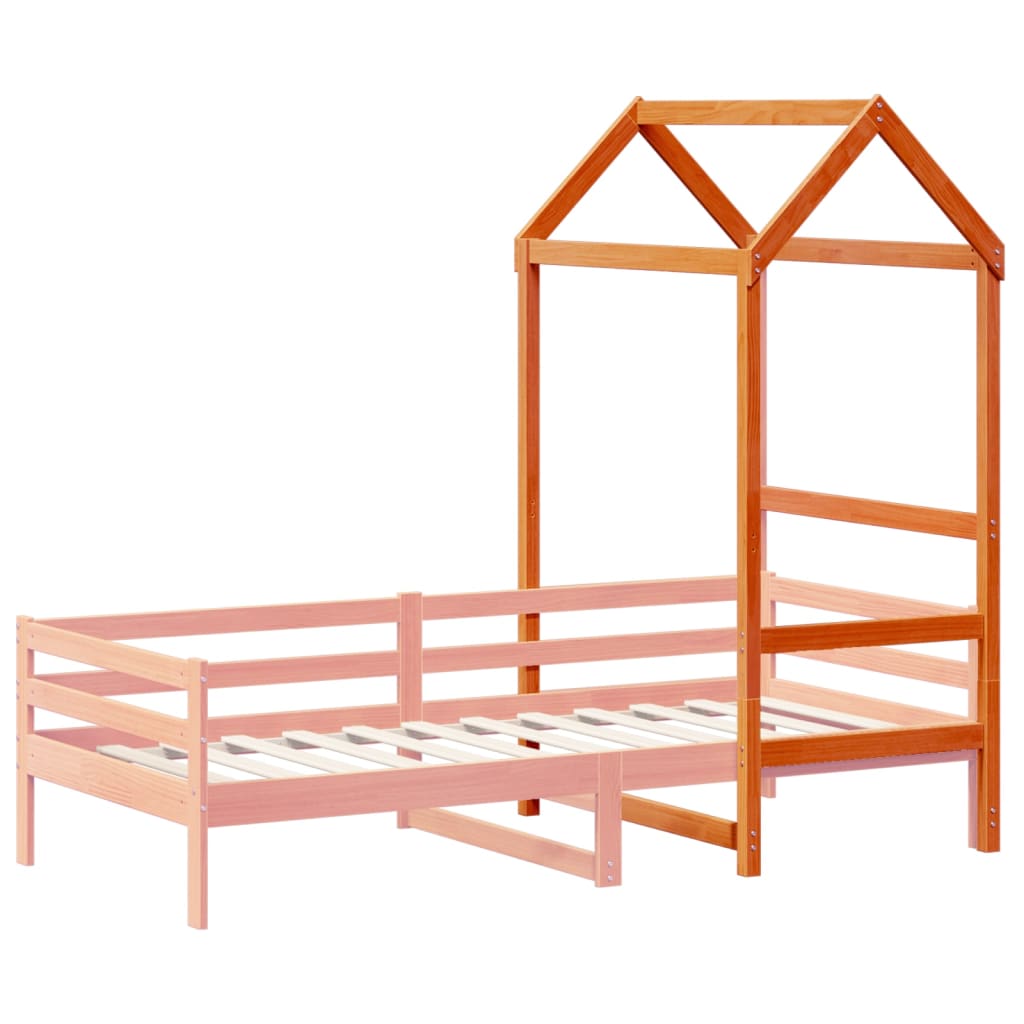 Kids' Solid Pine Bed with Roof - Wax Brown, 108x70x176.5 cm