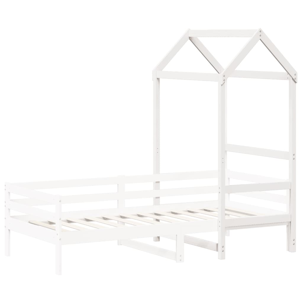 Solid Pine Kids' Bed with Roof, White, 98x70x176.5 cm