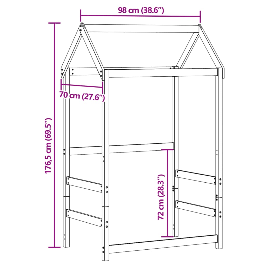 Solid Pine Kids' Bed with Roof, White, 98x70x176.5 cm